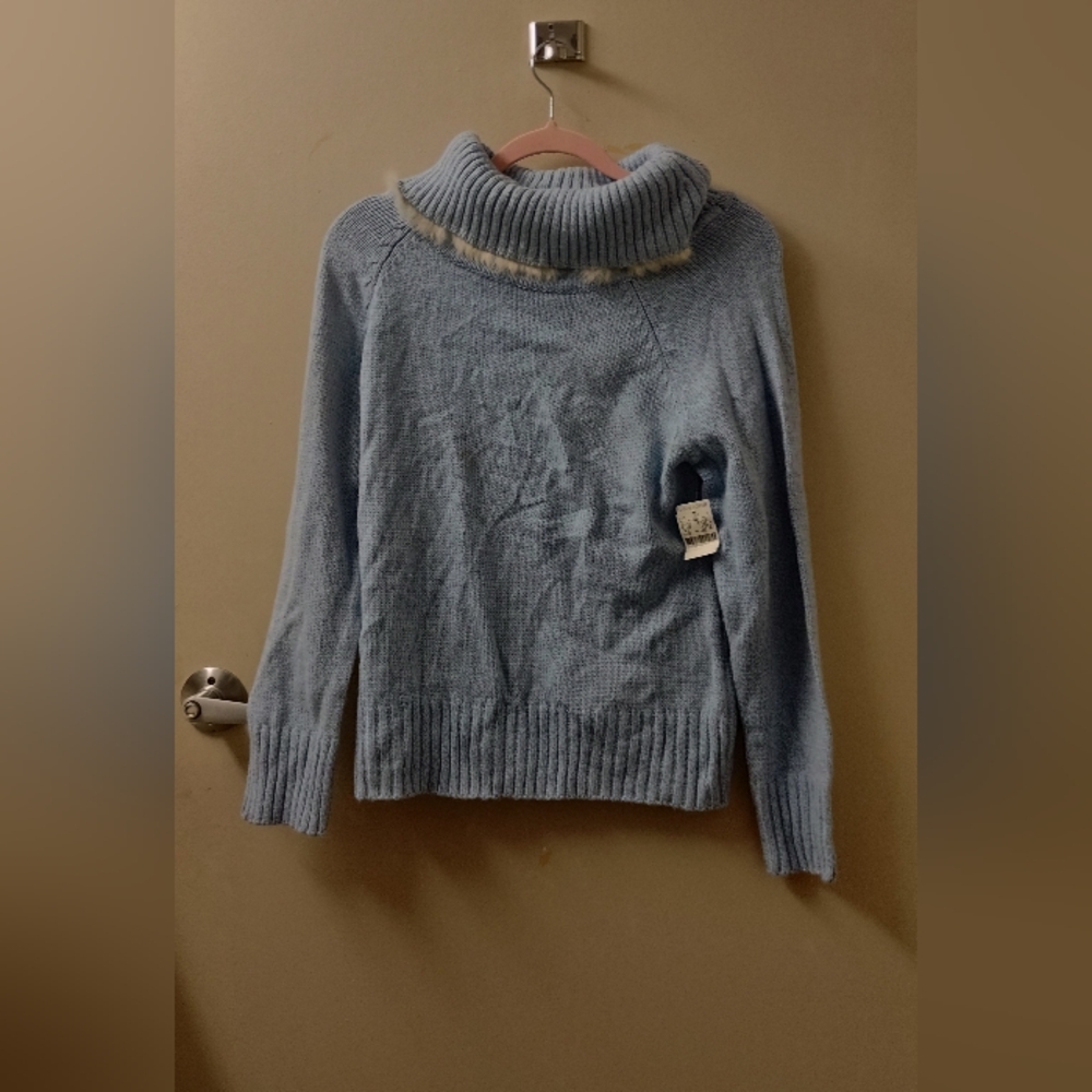 Vintage Deadstock 2000s Rabbit Fur Trim Turtleneck Sweater